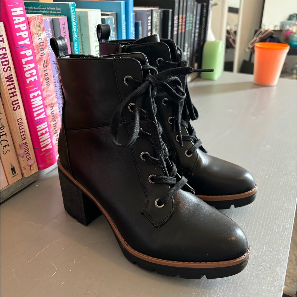 Black combat style boot with heel